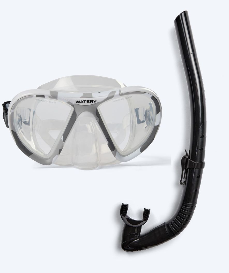 Watery Combo snorkelset för vuxna (+15) - Rudder Camo/Itzel - Klar/svart