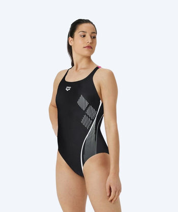 Arena baddräkt för dam - Swim Pro Graphic - Svart/Ljusrosa