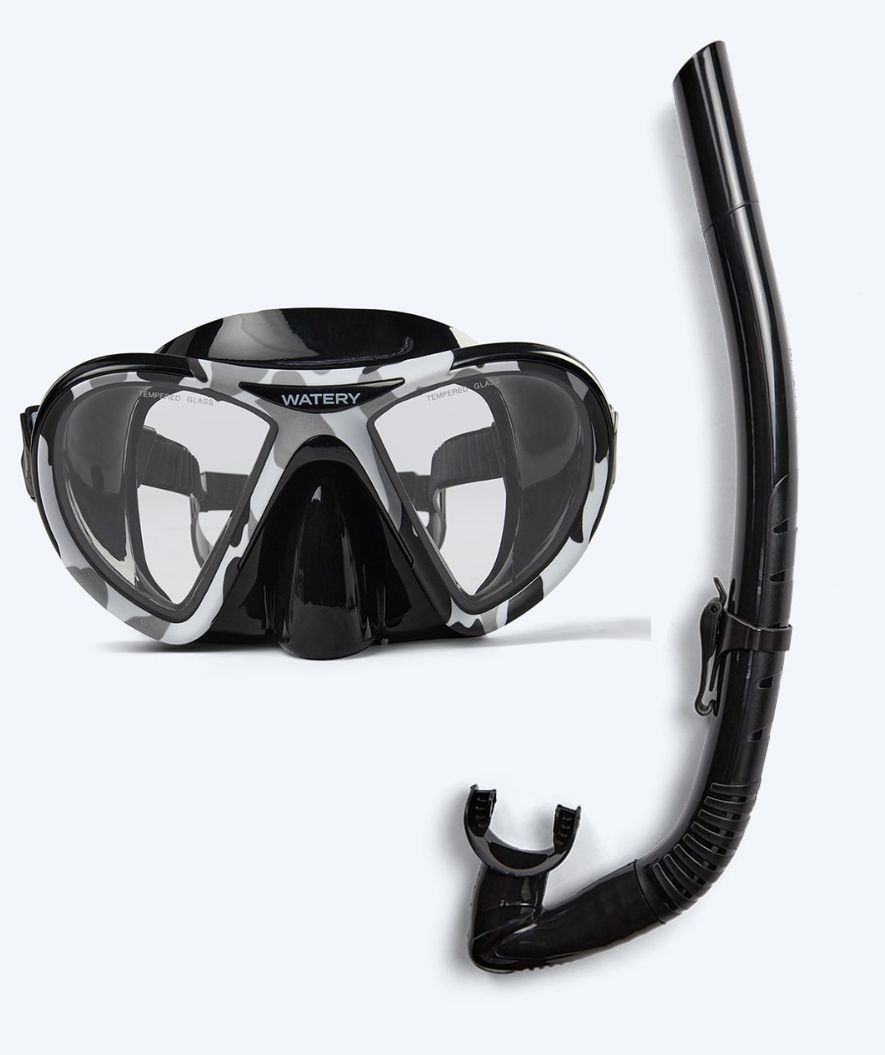 Watery Combo snorkelset för vuxna (+15) - Rudder Camo/Itzel - Svart