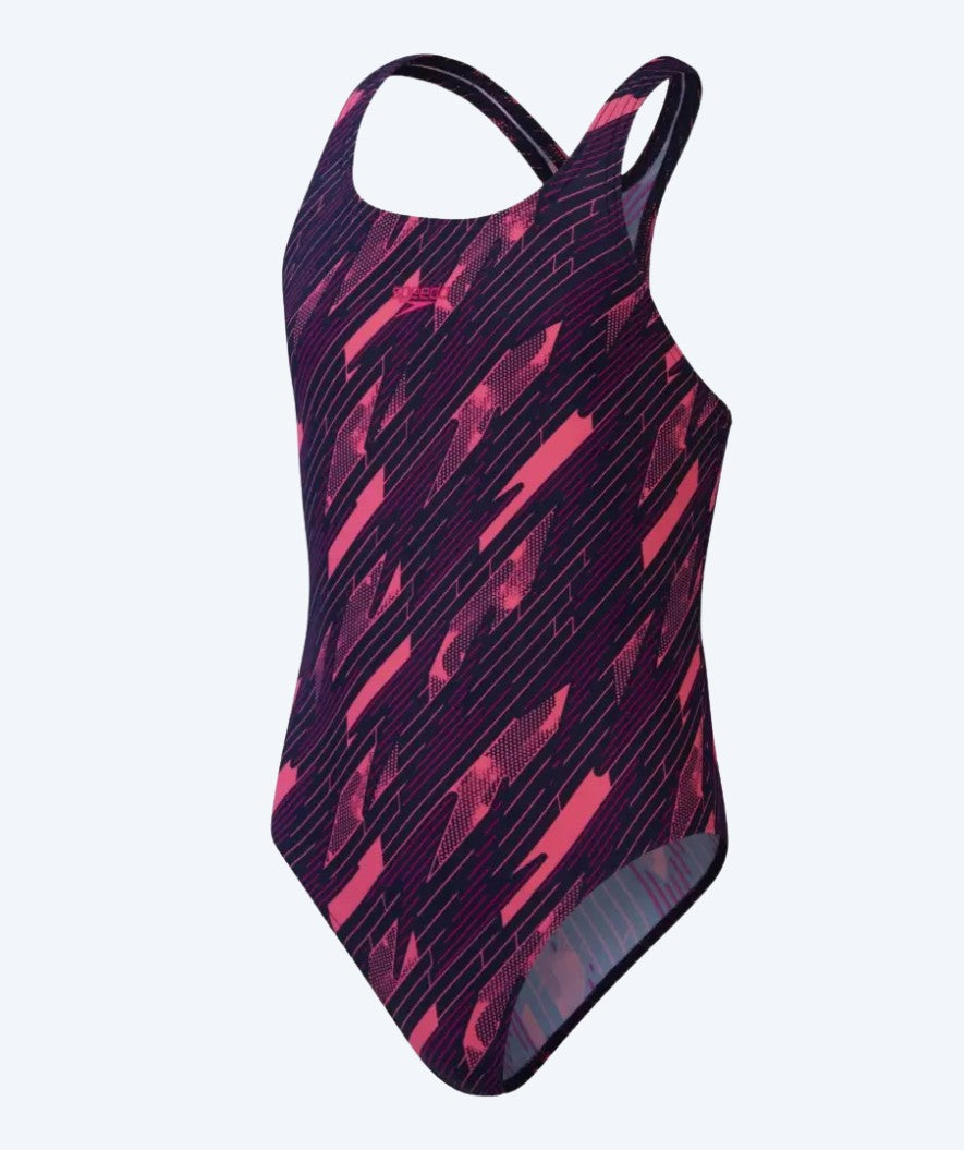 Speedo baddräkt för flickor - Hyperboom Allover Medalist - Mörkblå/Rosa