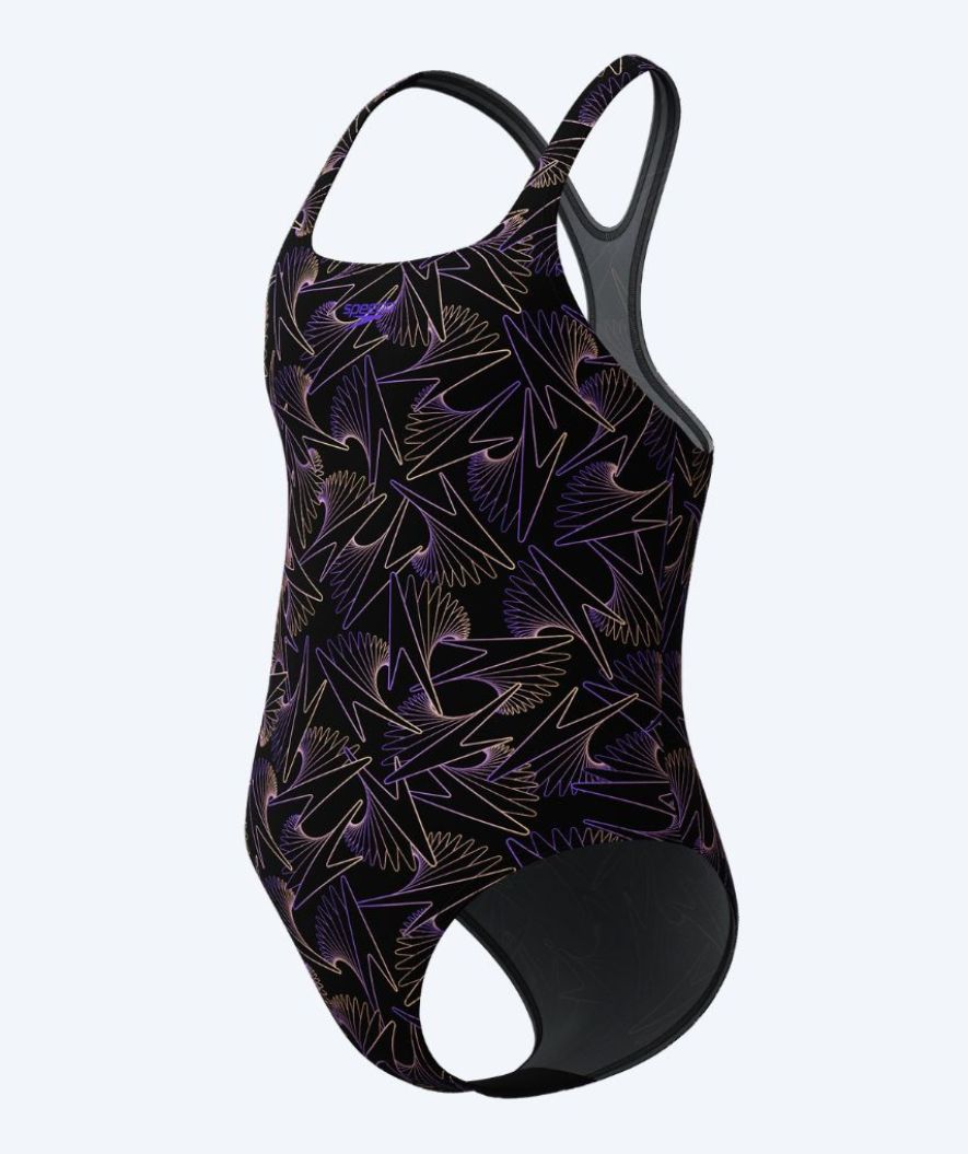 Speedo baddräkt för flickor - Hyperboom Allover Medalist - Svart/lila