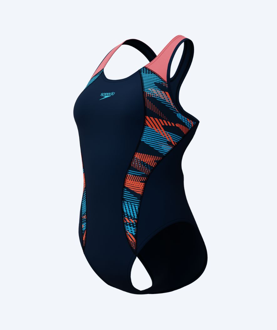 Speedo badedragt til damer - Placement Laneback - Mørkeblå/lyserød