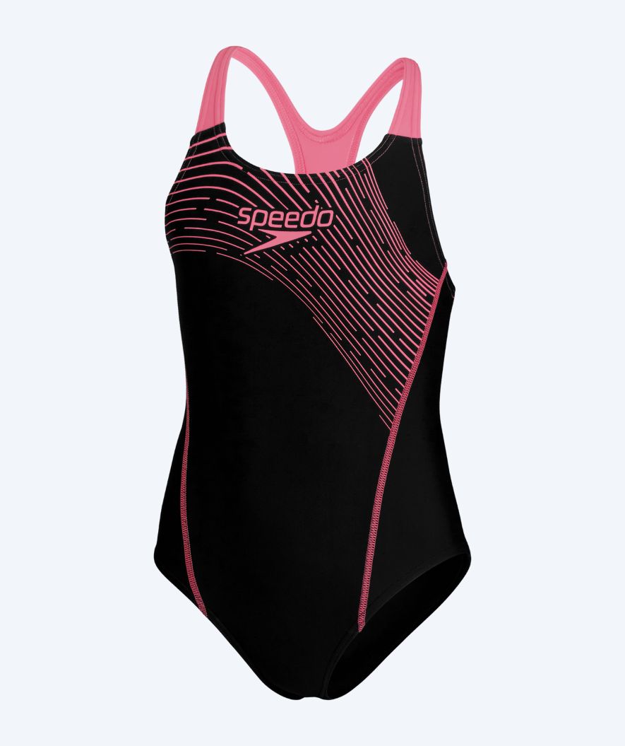 Speedo baddräkt för flickor - Medley Logo Medalist - Svart/rosa