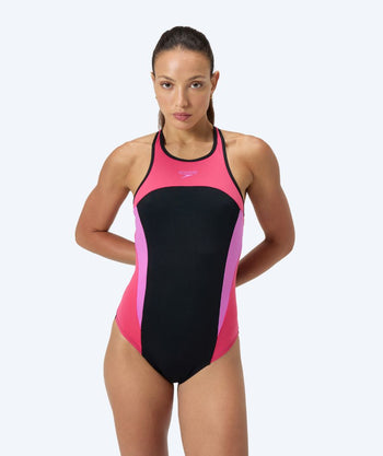 Speedo baddräkt för dam - Splice Cross Back - Svart/Ljusrosa