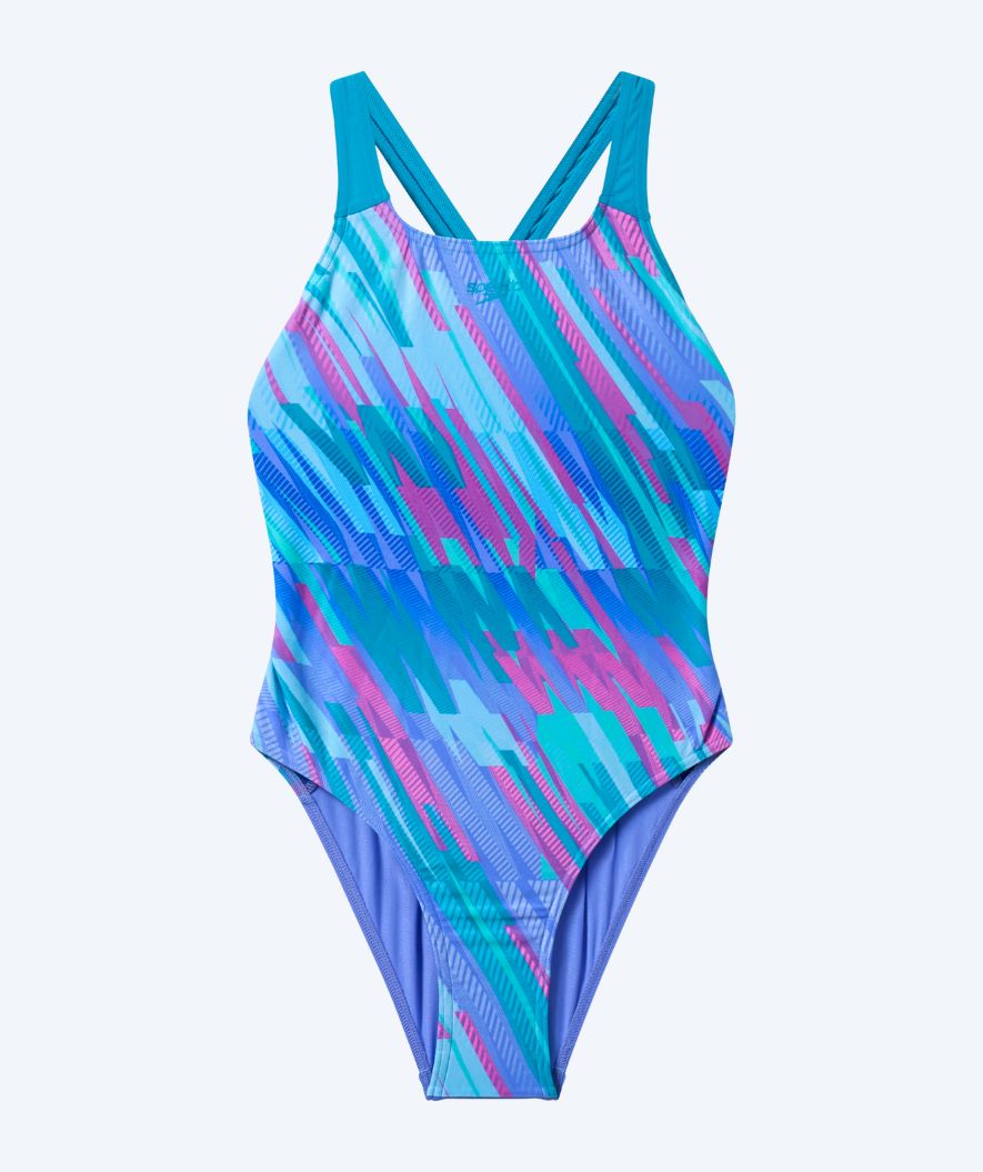 Speedo baddräkt för flickor - Print Powerback - Lila/Blå