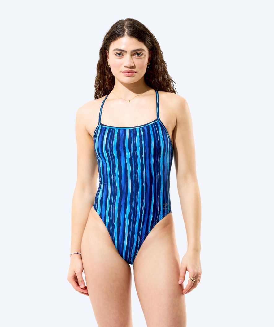 Speedo baddräkt för dam - Printed Web Back - Mörkblå/Ljusblå