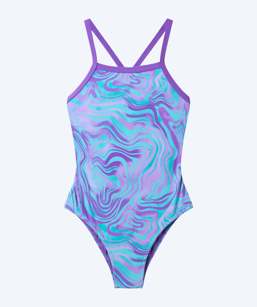 Speedo baddräkt för flickor - Print Thinstrap - Lila/Ljusblå