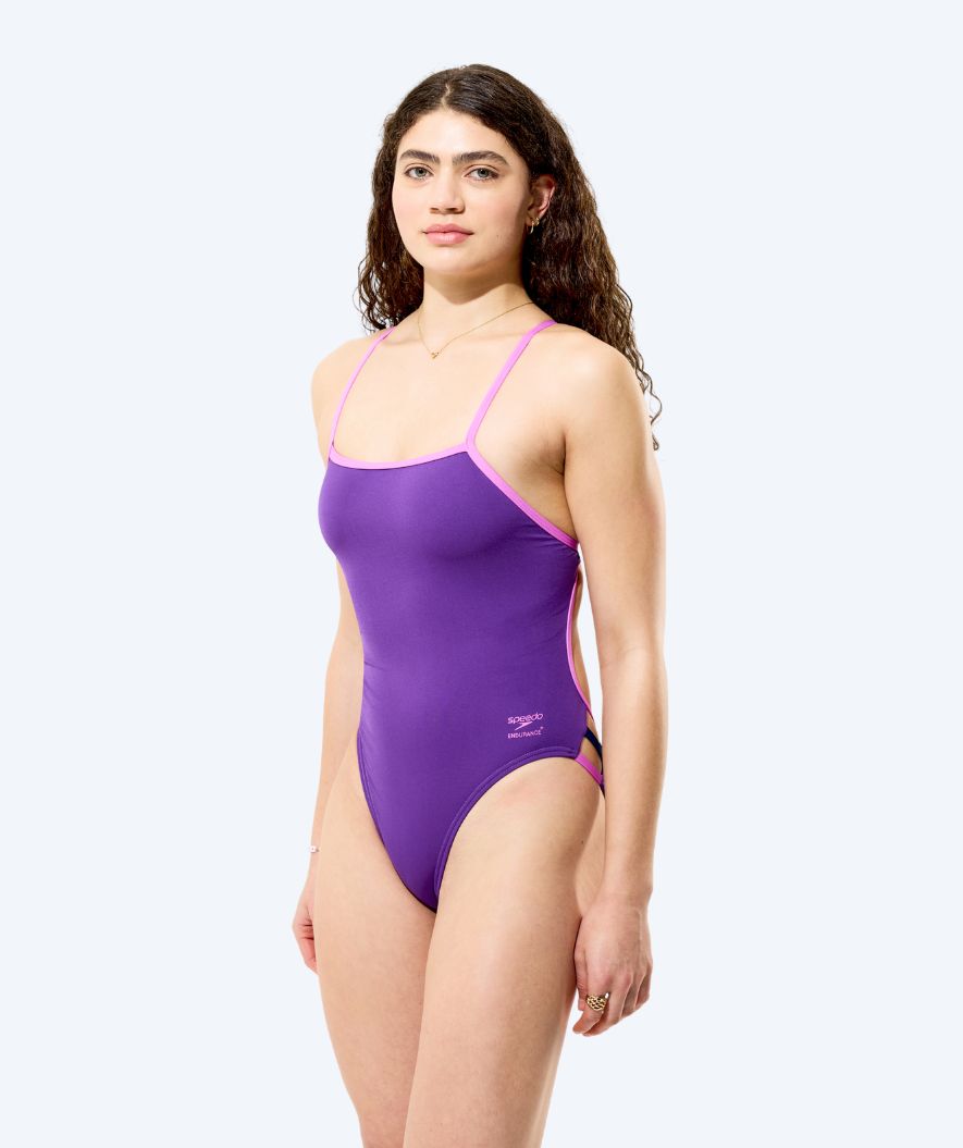 Speedo baddräkt för dam - Solid Tri Back - Lila/Ljusrosa