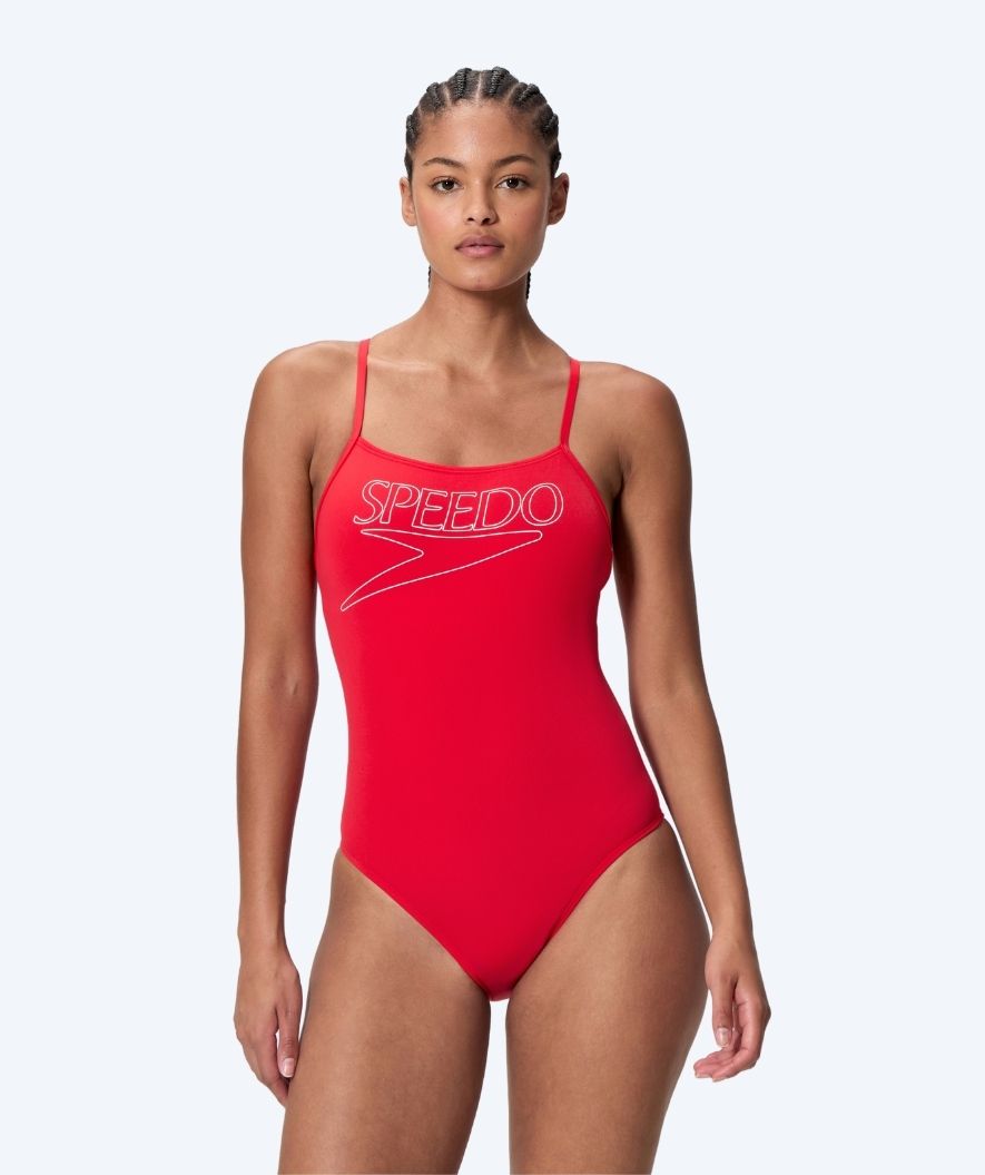 Speedo baddräkt för dam - Endurance Logo Thin Strap - Röd