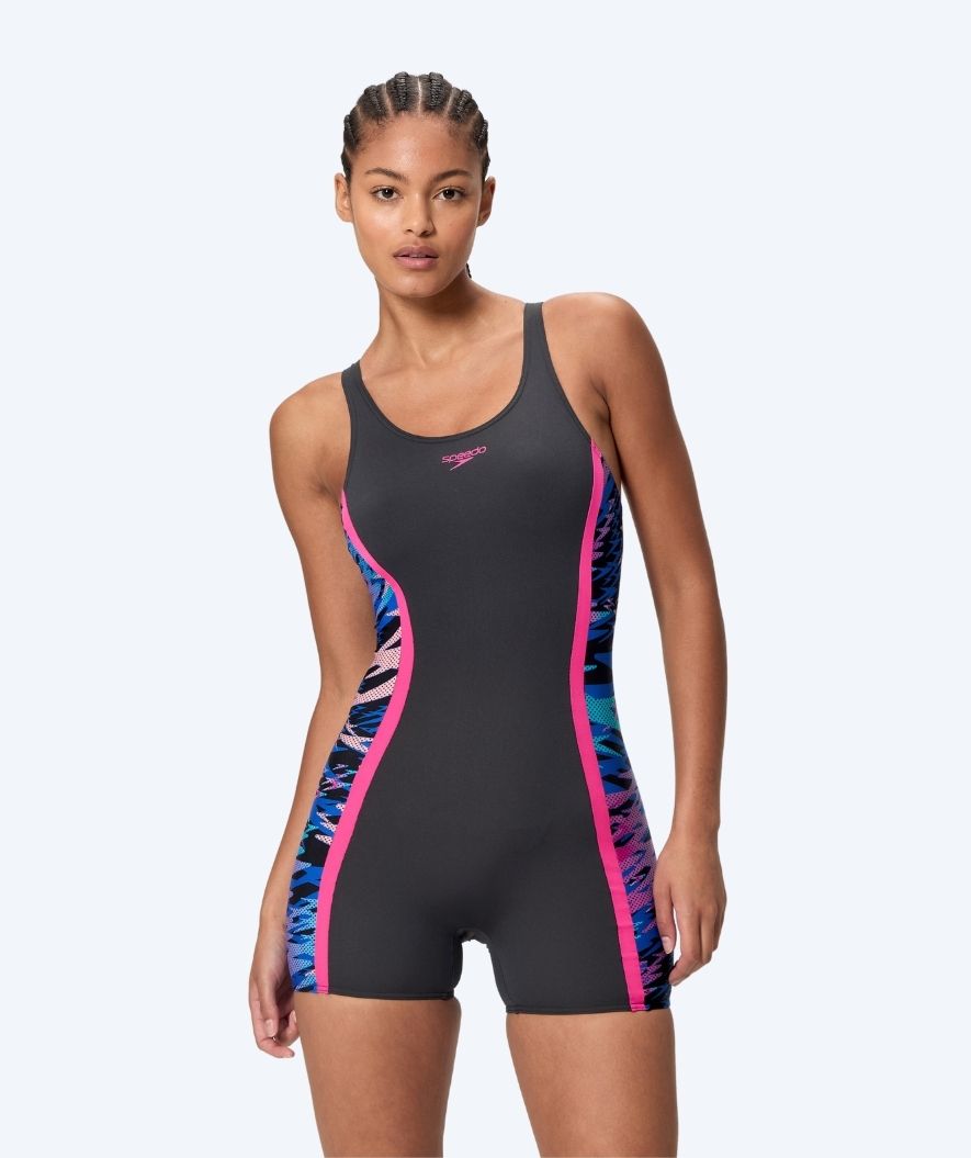 Speedo baddräkt med ben för dam - Hyperboom Splice Muscleback - Svart/Rosa