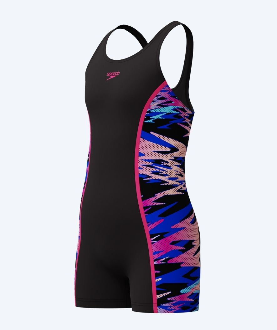 Speedo baddräkt med ben för flickor - Hyperboom Splice Muscleback - Svart/Rosa/Multifärgad