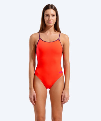 Arena baddräkt för dam - Solid Lace Back - Orange/Lila