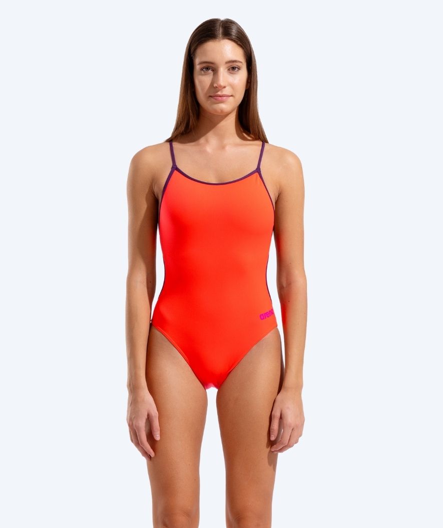 Arena baddräkt för dam - Solid Lace Back - Orange/Lila