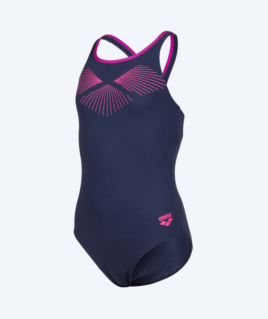 Arena baddräkt för flickor - Bay Swim Pro Back - Mörkblå/Rosa