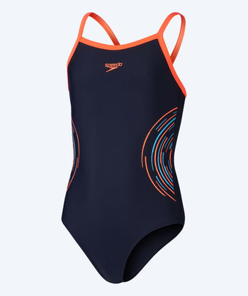Speedo baddräkt för flickor - Plastisol Placement Muscleback - Mörkblå/Orange