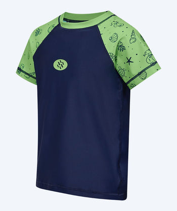 Watery UV-tröja för barn - Brandman Kortärmad Rashguard - Mörkblå/grön