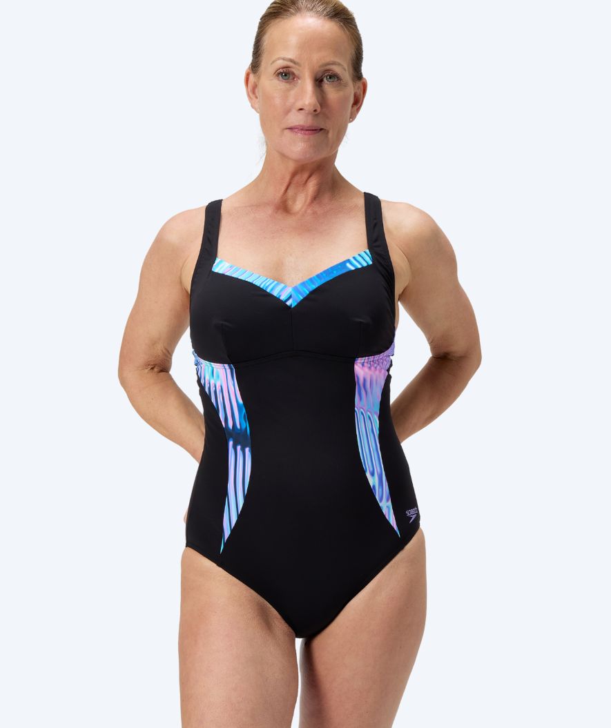 Speedo baddräkt för dam - Shaping Printed LunaElustre - Svart/turkos