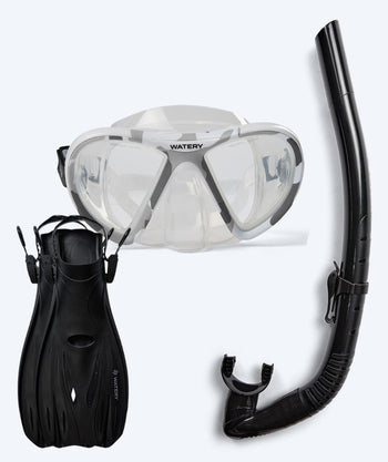 Watery snorkelset för vuxna (+15) - Rudder Camo/Itzel/Delmere - Klar/svart