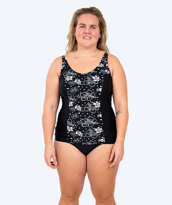 Watery baddräkt plus size dam m. blommor - Vale - Svart/vit