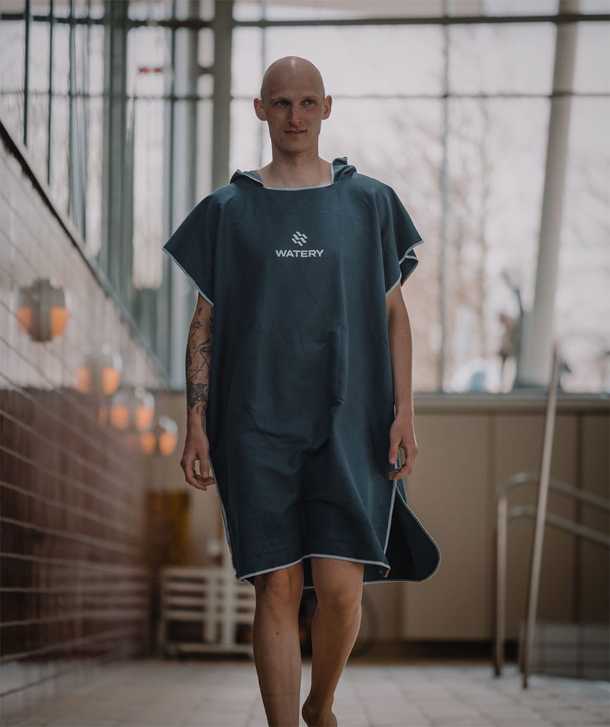 Watery badponcho för vuxna - Mikrofiber - Mörkblå