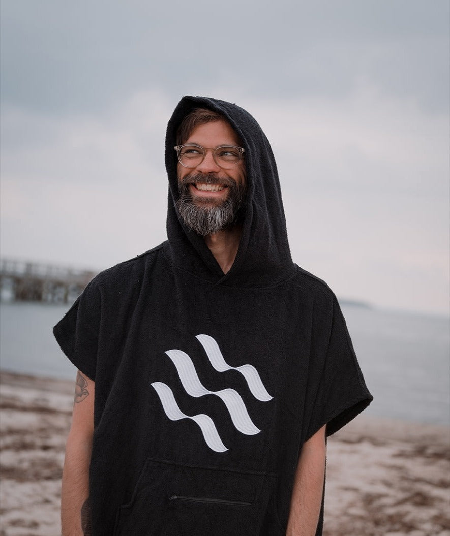 Watery badponcho för vuxna - Bomull - Svart