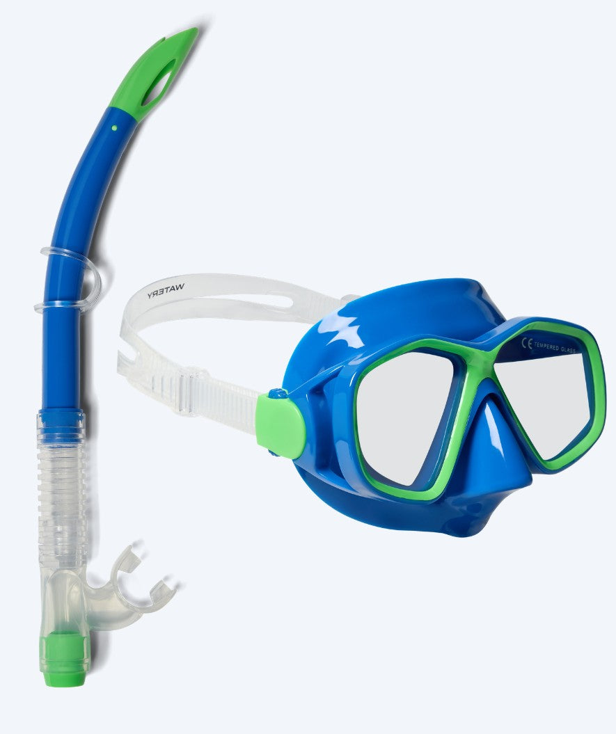 Watery Combo snorkelset för barn (4-10) - Tropical - Blå/Grön
