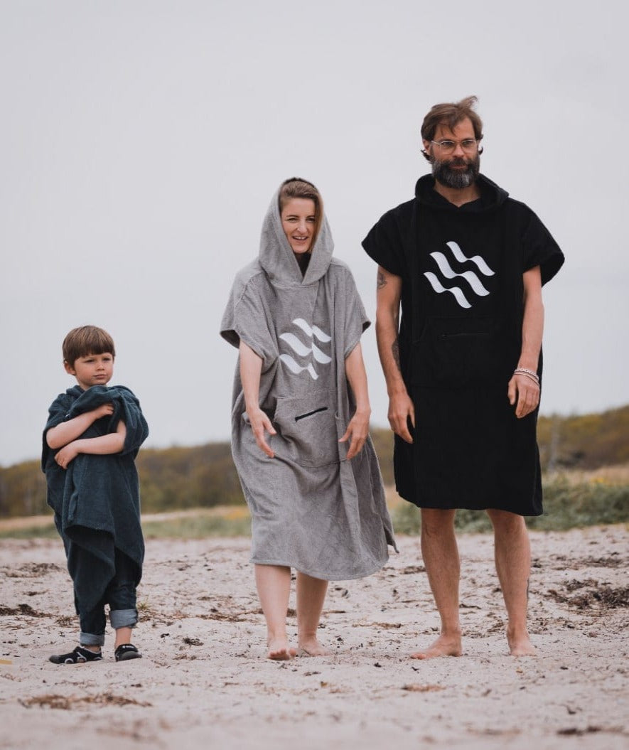 Watery badponcho för vuxna - Bomull - Svart