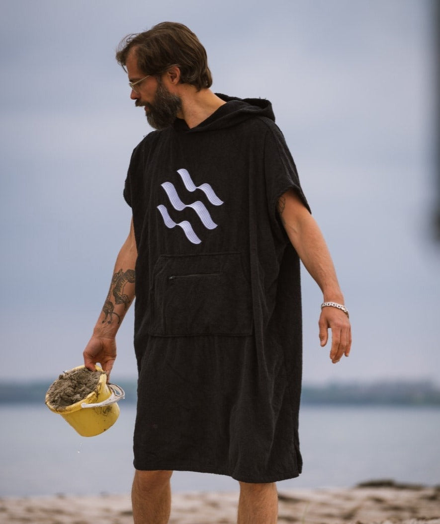 Watery badponcho för vuxna - Bomull - Svart