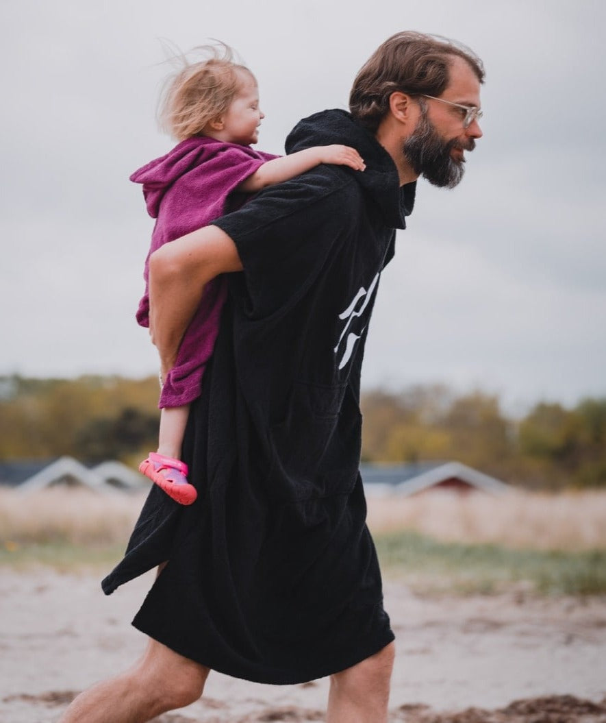 Watery badponcho för vuxna - Bomull - Svart