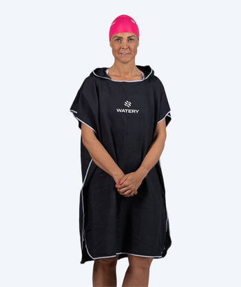 Watery badponcho för vuxna - Microfiber - Svart